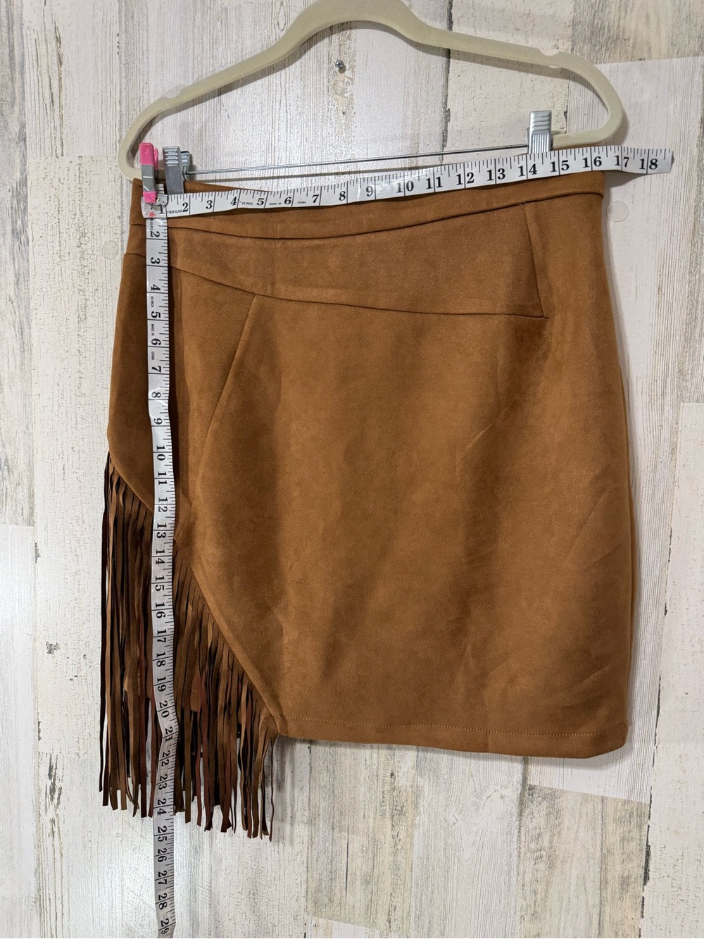 Fringe Faux Brown Tan Suede Mini Skirt - Picture 6 of 11